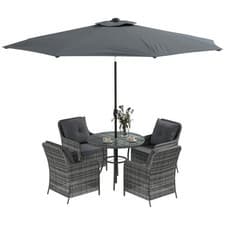 Image of Outsunny Luxury Rattan Garden Dining Set W/ Parasol, Cushions, Mixed Grey
