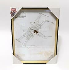 Image of STAR WARS X-Wing Starfighter Blueprint 20x16 Glass Framed Art Print Gold/White