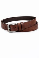 Image of Mens Brown Belt Crosshatch PU Leather Embossed Metal Buckle Smart Casual W30-40