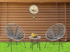 Image of 3pc Egg Chair Patio Set Grey Indoor Outdoor Bistro Furniture w/ Table