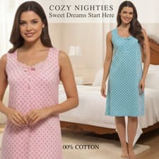 Image of LADIES Nightdress soft 100% Cotton JERSEY COTTON Nightie 10-24 no sleeve cool