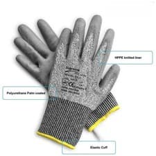 Image of PU ANTI CUT RESISTANT WORK SAFETY GLOVES BUILDERS GRIP PROTECTION LEVEL 5