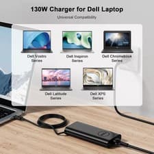 Image of 130W USB-C Laptop Power Supply Adapter for Dell XPS 15 17 Lenovo ThinkPad HP Mac