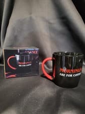 Image of Black Ceramic Mornings Are For Coffee Slogan Coffee Mug