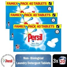 Image of Persil Non-Bio Washing Detergent 40 Tablets, Pack of 3, 20 Wash, 1.2kg