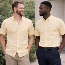 Image of Mens Short Sleeve Oxford Shirt Plain or Striped,Button Down Collar,Classic Fit