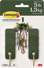 Image of Command Medium Wall Hooks Gold Tone Hook 2 Hooks, 4 Strips, Damage-Free Hanging
