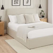 Image of 5ft King Size Storage Ottoman Bed Soho Curved Natural Linen Fabric