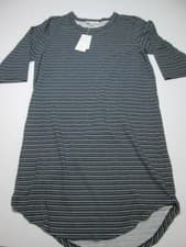 Image of NWT Synergy Womens Size L T-Shirt Dress Black Striped Crew Neck Half Sleeve