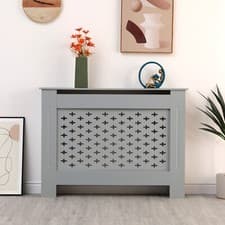 Image of Radiator Cover Wall Mounted Modern MDF White Grey Oak Plain Slat Pattern Wooden