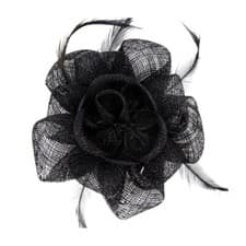Image of Black Sinamay Flower and Feather Fascinator