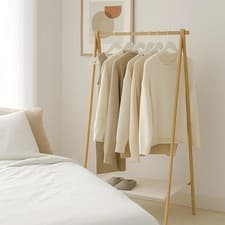 Image of Adult Clothes Rail Rack Bamboo Shelf Lightweight Foldable Fabric Storage Stand
