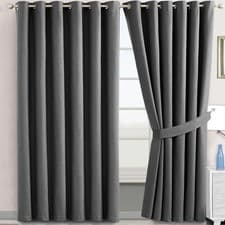 Image of Thick 100% Blackout Curtains Thermal Insulated Ready Made Eyelet Ring Top Pair