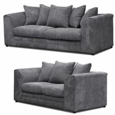 Image of Jumbo Cord Corner Sofa Suite Set Footstool 3 2 Seater Grey Brown Black Chairs