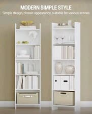 Image of Tall Bookcase Shelf Storage Shelving 6 Tier Free Standing Open Wood Bookshelf
