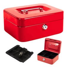 Image of Petty Cash Box Metal Security Money Safe Tray Holder Key Lock Lockable Blue/Red