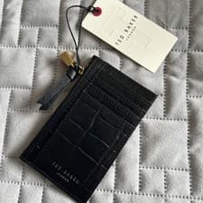 Image of Ted Baker BROMTON Padlock Jet Black Croc Leather Card Holder purse small NEW