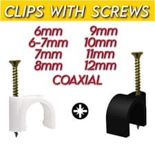 Image of Cable Clips with Screws Round 6mm 7mm 8mm 9mm 10mm 11mm 12mm Coaxial White Black
