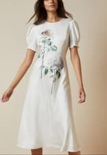 Image of Ted Baker Fleu Bouquet Bias Puff Sleeve Midi Dress,  Size 3/ UK 12