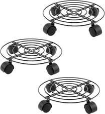 Image of 3 Pack Heavy Duty Plant Caddy with Wheels 27cm Round Metal Potted Trolley