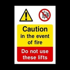 Image of In The Event of a Fire Do Not Use Lift Plastic Sign OR Sticker - A6 A5 A4 (LE15)