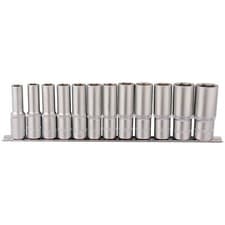 Image of 1x 12 Piece Draper 1/2" Square Drive Deep Socket Set On Metal Rail - 16403