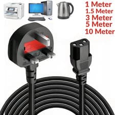 Image of 🔌POWER CORD UK PLUG TO IEC CABLE (PC MAINS KETTLE LEAD) C13 1M/2M/3M/5M/10M LOT
