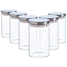 Image of 6x Glass Storage Jar with Metal Lids Modern Kitchen Food Storage 1 Litre Silver