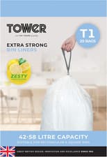 Image of Tower T878000 42-58L Lemon Scented Drawstring Bin Liners, 20 Pack, White