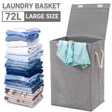 Image of Large Laundry Basket Hamper with Lid Folding Storage Bin Waterproof Dirty Cloth
