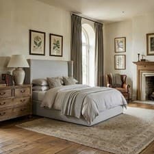 Image of Grey Upholstered Double Ottoman Bed with Winged Headboard - Loxley LOXL002D
