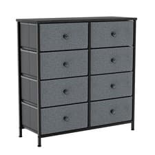 Image of Modern Fabric Chest of Drawers Dresser Storage Grey & Black Bedroom Furniture