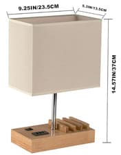 Image of USB Bedside Table Lamp with 3 USB Ports, Phone Dock & Wood Organizer Desk Light.
