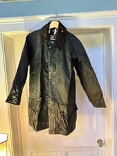 Image of Barbour Gamefair Green Wax Jacket Vintage Original 80s New w Tags Size 44 Chest