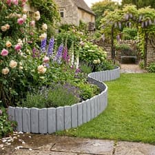 Image of Plastic Garden Edging Grey Wood Effect Lawn Border Picket Fence Path Wall 2.32m+