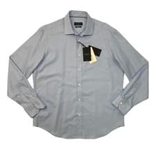 Image of Bugatchi Shirt Mens M Air Blue Classic Fit Comfort Stretch Mini Check Jacquard
