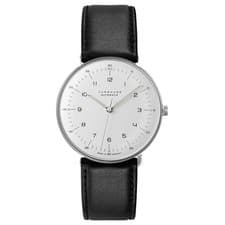 Image of Junghans Max Bill Automatic 38mm White Dial Black Leather Watch 27350002