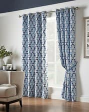 Image of 1 Pair Of GEORGIA Geometric Unlined Thermal Blockout Eyelet Curtains 2 Colours