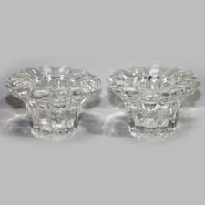 Image of Forever Crystal CANDLE HOLDERS Clear Glass Round Faceted Set Of 2 3” Vintage