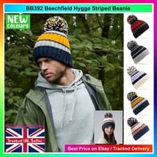 Image of BEECHFIELD BOBBLE HAT - Hygge Striped Beanie - Soft Spun Acrylic - Free Delivery