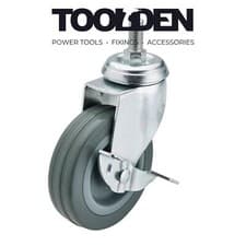 Image of Draper 65481 Swivel Bolt Fixing Rubber Castor with Brake, 100mm Diameter, S.W.L.