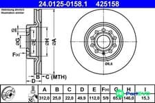 Image of ATE 2 X BRAKE DISC 24012501581 FOR AUDI SEAT SKODA VW