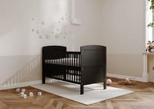 Image of New Large REGGIE 3 in 1 Baby Black Cot Bed – optional Fibre Mattress 140x70x10cm