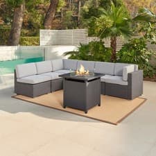 Image of Rattan Corner Garden Set Outdoor Patio Dining With Fire Pit Table Coffee Table