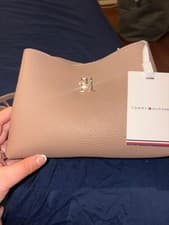 Image of Tommy Hilfiger Pebbled Leather Crossbody Bag - Taupe / Tan Gold Hardware