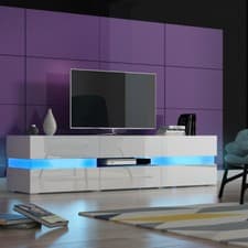 Image of Modern 177cm TV Unit Cabinet Stand - Matt Body & High Gloss Doors RGB LED Lights