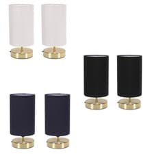 Image of 2x Touch Table Lamps Brushed Gold Dimmer Light Shade LED Bulb Lights Dimmable