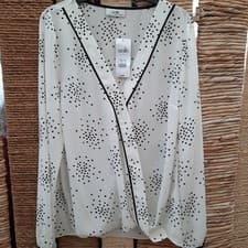 Image of WALLIS BNWT Blouse Size 10 White Black Spot Polka Dot Long Sleeve RRP £35 Ladies