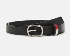 Image of 80cm 32" TOMMY HILFIGER LEATHER Black Oval Buckle Womens Femme BELT New Tags