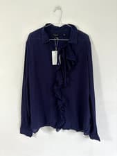 Image of TED BAKER BLOUSE THELMAH Ruffle NAVY NEW 8 10 12 14 16 Long sleeve